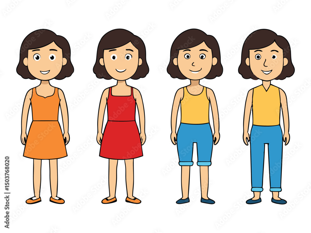 set of cartoon girls set of cartoon girls