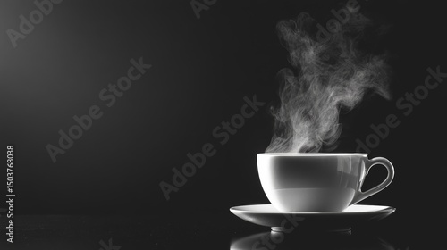 steam coming off a cup of hot tea on black background