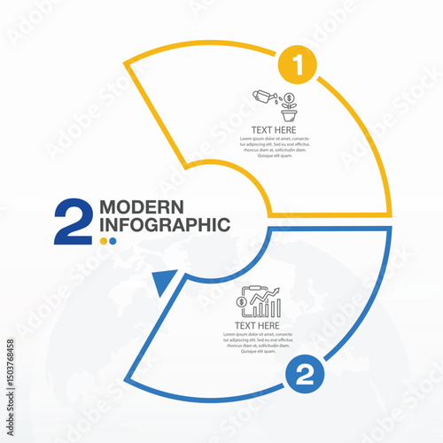 Basic circle infographic with 2 steps, process or options.
