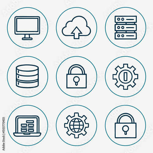 A set of technology linear icons. Technological developments in various industries. Icons for websites, applications and creative projects.