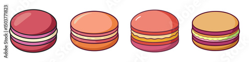 Colorful Macaron Set - Flat Vector Illustration of Sweet French Desserts