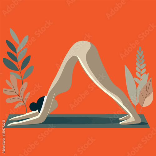 Woman silhouette in yoga pose vector illustration for fitness and health in the park sun
