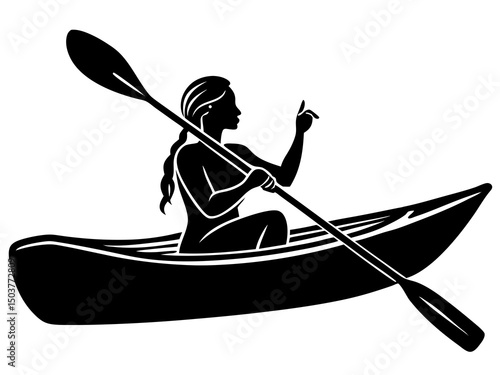 Paddle sports silhouette vector, Silhouette of a Woman Kayaking vector,  Paddling a kayak silhouette vector illustration