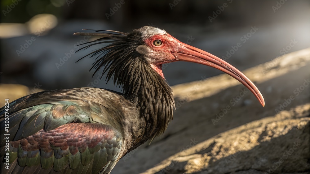 Obraz premium Majestic waldrapp ibis with striking dark feathers in natural habitat Generative AI