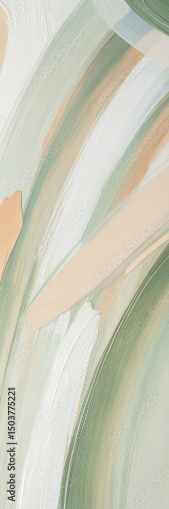 Fototapeta premium Abstract Brushstroke Art in Pastel Hues A Serene Blend of Green Beige and White for Modern Wall Decor and Calm Interior Design Projects