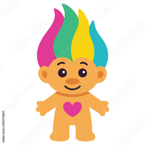 Troll doll, Troll doll 90s nostalgic illustration, nostalgic 1990s colorful clipart, 90s nostalgic design sublimation
