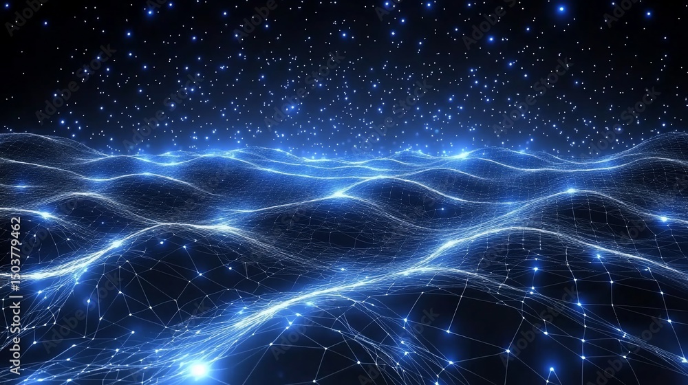 Abstract digital landscape with glowing network. Use for futuristic background, technology concept Abstract digital landscape with glowing network. Use for futuristic background, technology concept