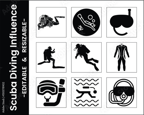 Black And White Scuba Diving Icons Vector Illustration For Microstock Platform