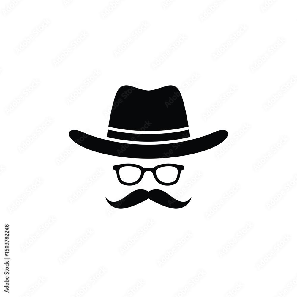 Stylish gentleman hat glasses mustache icon Stylish gentleman hat glasses mustache icon