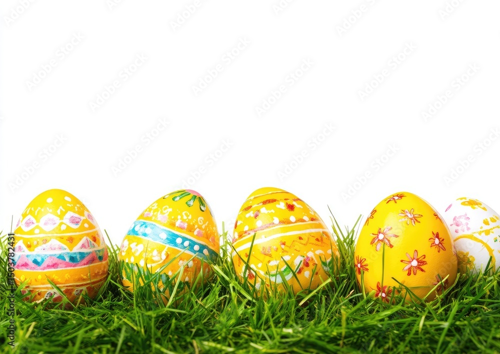 Colorful painted eggs in grass Colorful painted eggs in grass