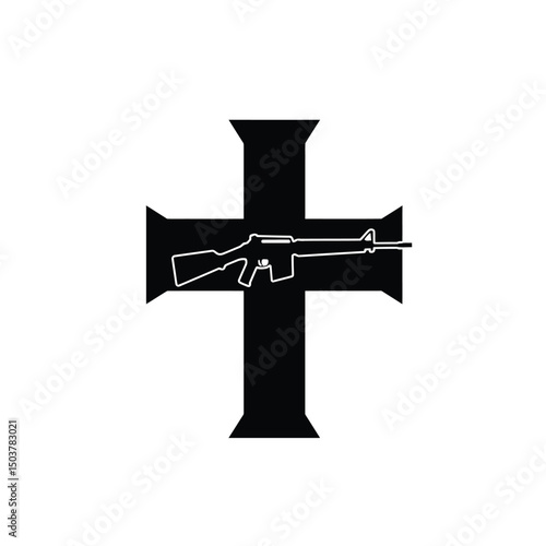 Black cross with assault rifle graphic design