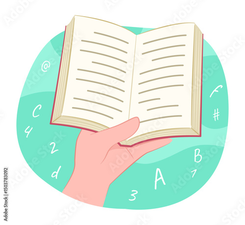 Human Hand Holding Book for Reading and Education Concept Illustration Clip Art