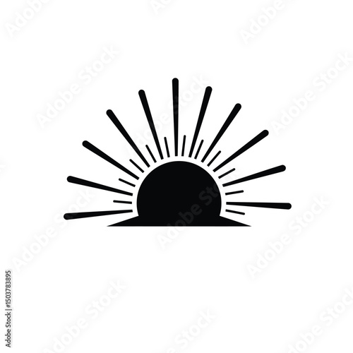 Simple black silhouette sunrise sun rays graphic design