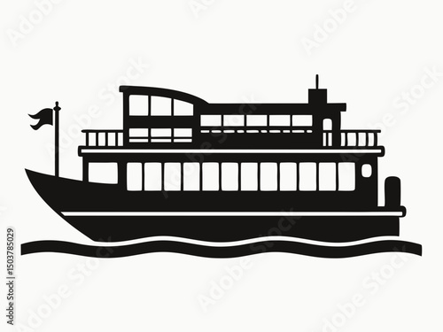 Riverboat vector silhouette, Steamboat silhouette, Riverboat silhouette, Steamboat vector illustration
