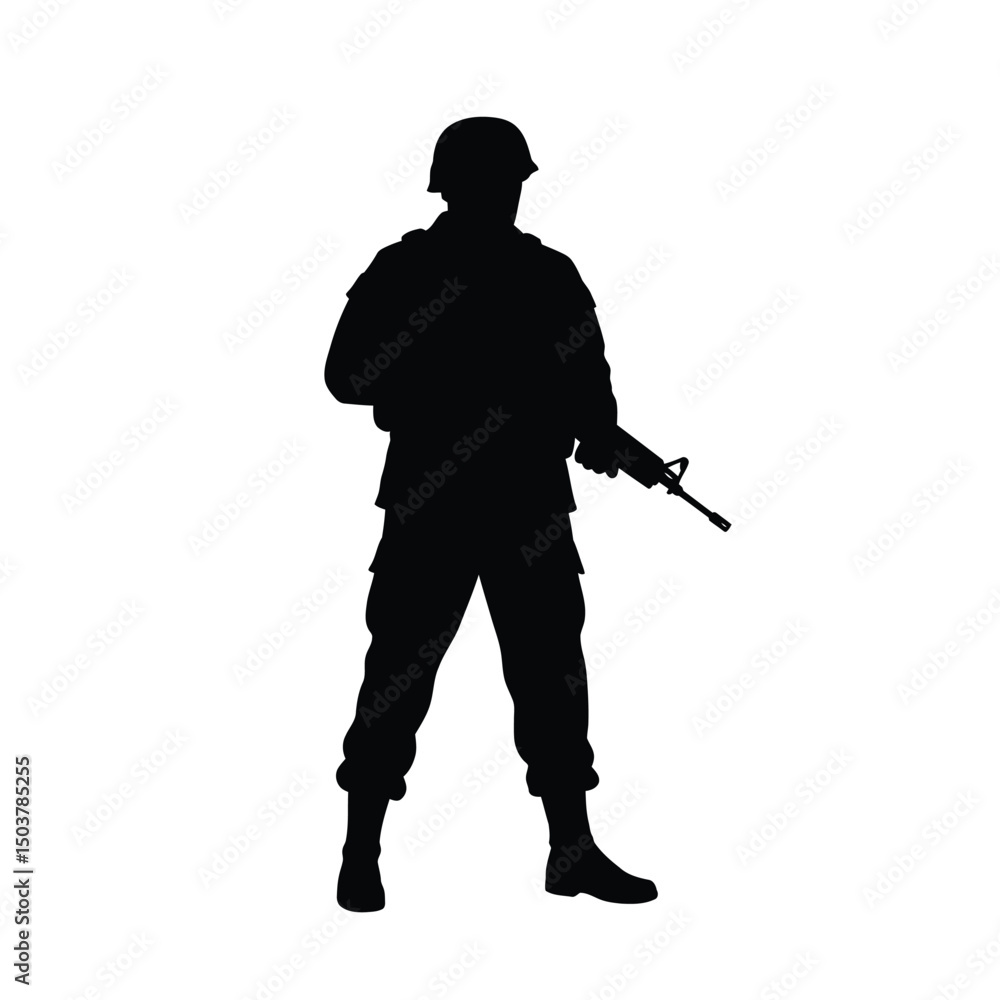 Soldier silhouette holding rifle military guard Soldier silhouette holding rifle military guard