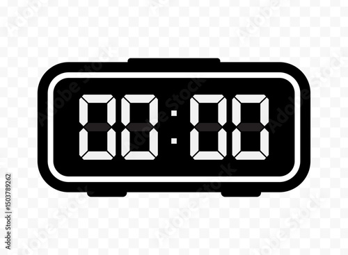 Vector illustration of 00 00 o'clock digital clock icon sign and symbol. black icon for website design .Simple design on transparent background