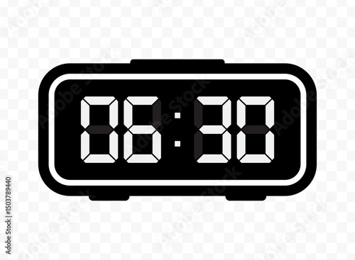 Vector illustration of half past six digital clock icon sign and symbol. black icon for website design .Simple design on transparent background