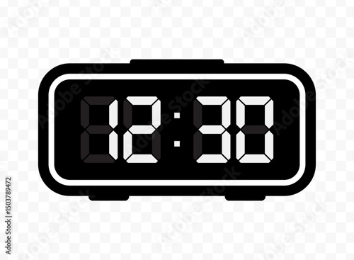 Vector illustration of half past twelve digital clock icon sign and symbol. black icon for website design .Simple design on transparent background