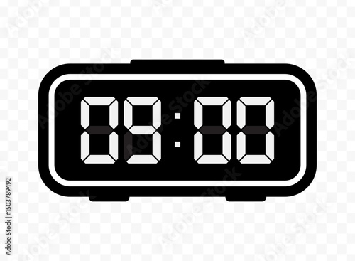 Vector illustration of nine o'clock digital clock icon sign and symbol. black icon for website design .Simple design on transparent background