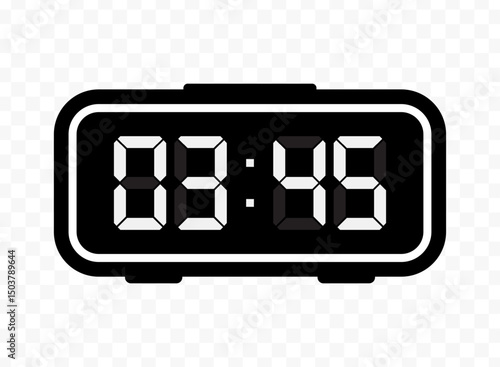 Vector illustration of quarter to four digital clock icon sign and symbol. black icon for website design .Simple design on transparent background