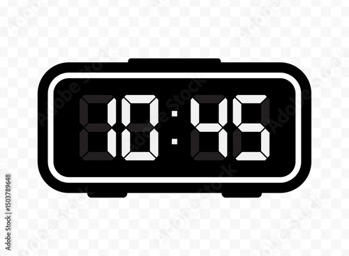 Vector illustration of quarter to eleven digital clock icon sign and symbol. black icon for website design .Simple design on transparent background