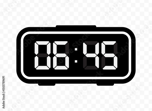 Vector illustration of quarter to seven digital clock icon sign and symbol. black icon for website design .Simple design on transparent background