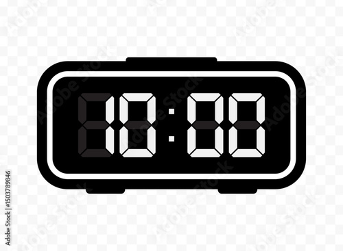 Vector illustration of ten o'clock digital clock icon sign and symbol. black icon for website design .Simple design on transparent background