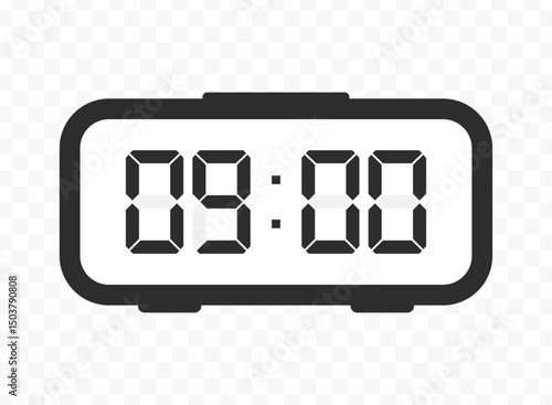 Vector illustration of nine o'clock digital clock icon sign and symbol. colored icon for website design .Simple design on transparent background.