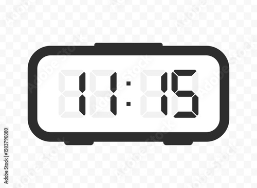 Vector illustration of quarter past eleven digital clock icon sign and symbol. colored icon for website design .Simple design on transparent background.