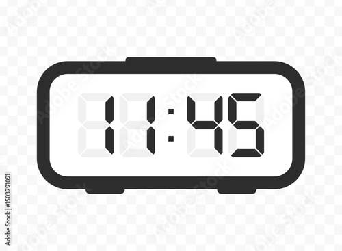 Vector illustration of quarter to twelve digital clock icon sign and symbol. colored icon for website design .Simple design on transparent background.