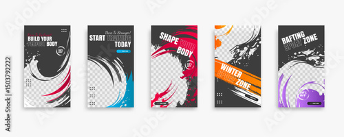 post and story fitness training social media template. social banner for promotion your product