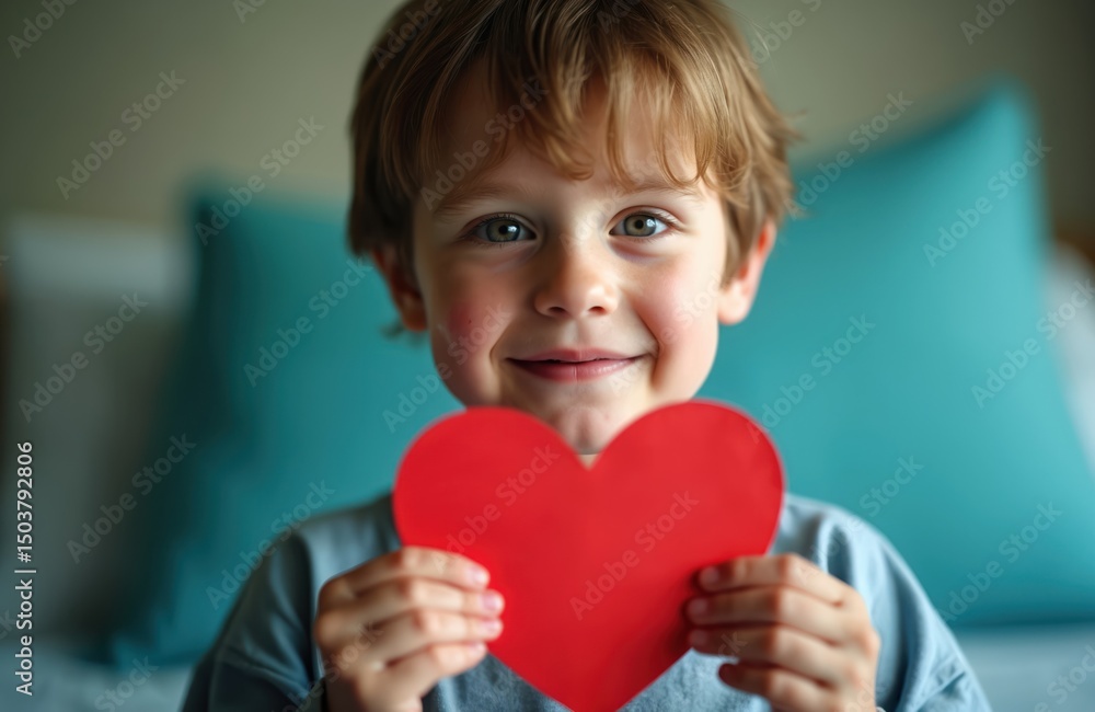 Smiling child holds red paper heart. Sign hope, love, charity. Concept of childhood cancer, kids in hospitals, little patients needing help, healthcare, medical support. Smiling child holds red paper heart. Sign hope, love, charity. Concept of childhood cancer, kids in hospitals, little patients needing help, healthcare, medical support.