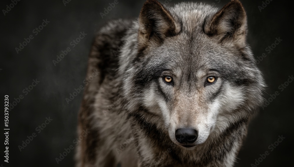 Fototapeta premium Gray wolf portrait looking at camera