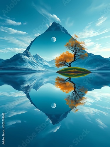 Seamless fusion of sky and water in vibrant tones, reflecting nature’s elegant, ever-changing cycle