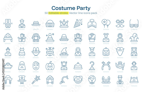 Costume Party line icon pack. Costume Party Stroke icon set. Editable Stroke icon