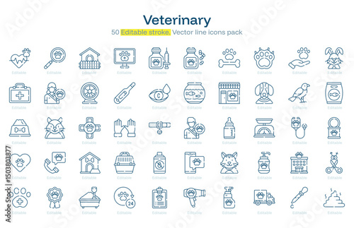 Veterinary line icon pack. Veterinary Stroke icon set. Editable Stroke icon