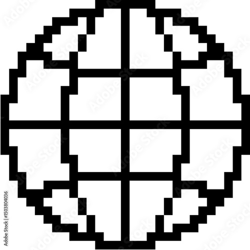 Pixel global icon vector for world connection, digital network, and online access visuals. Ideal for internet, global data, and international pixel-style design needs.
