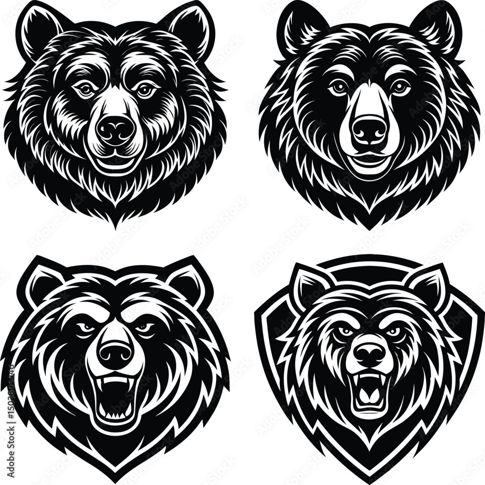 Obraz premium Bear head with crown. Silhouette logo animal mascot. Royal ursine crest a majestic portrait headwear for emblem design. 
