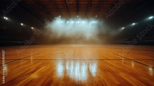 Empty Basketball Court Arena at Night