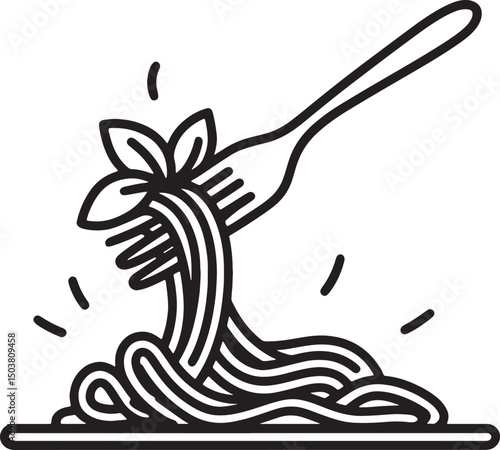 noodles with spoon and mint leaf line art background illustration premium quality