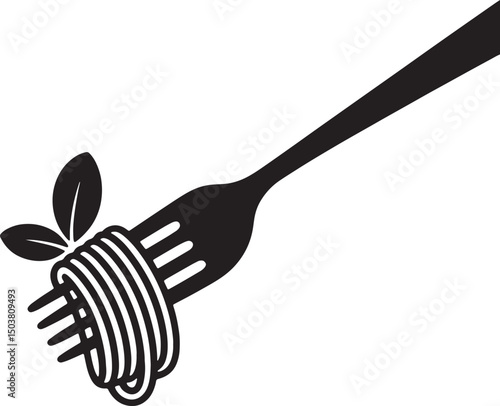 noodles with spoon and mint leaf line art background illustration premium quality