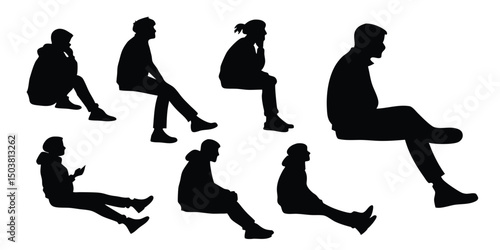 silhouettes of men and women sitting pose