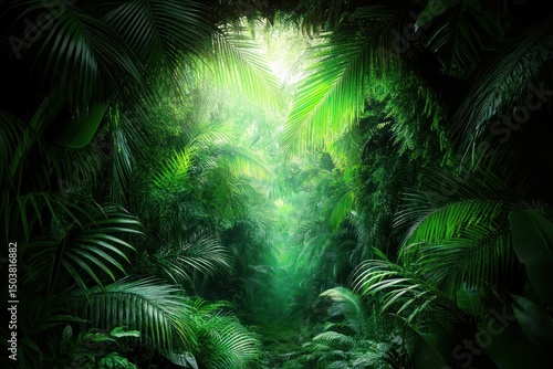 Wallpaper Mural Luminous Green Jungle Path with High Contrast Lighting Torontodigital.ca