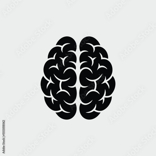 Flat Silhouette Icon of a Human Brain Representing Intelligence, Creativity, Cognitive Science, and Mental Health Concepts in Business and Education Context