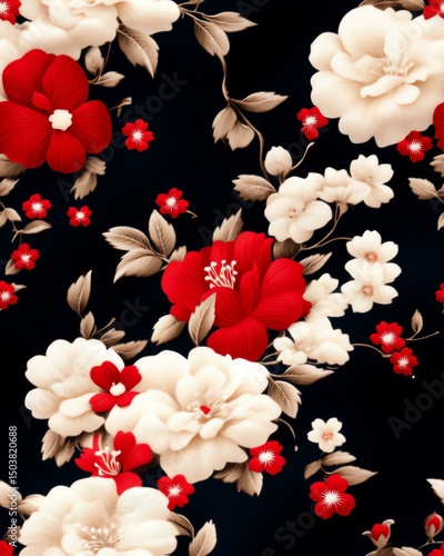 Wallpaper Mural Seamless Pattern Beautiful floral pattern with red and white flowers. Torontodigital.ca