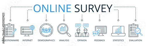 Online Survey web banners concept vector illustration with keywords and icons