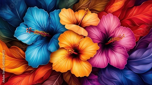Wallpaper Mural Lush Colorful Hibiscus Flowers with Detailed Textures Torontodigital.ca