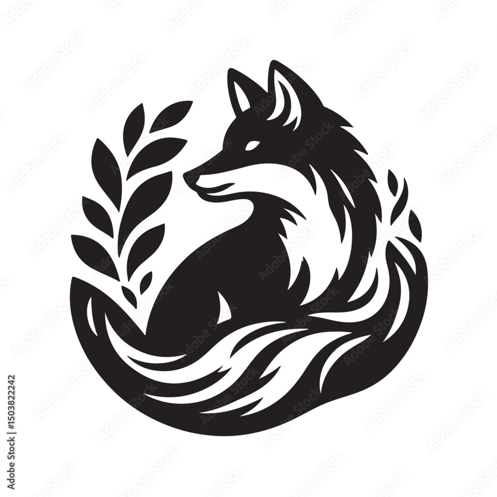 Fototapeta premium Fox silhouette black and white vector icon