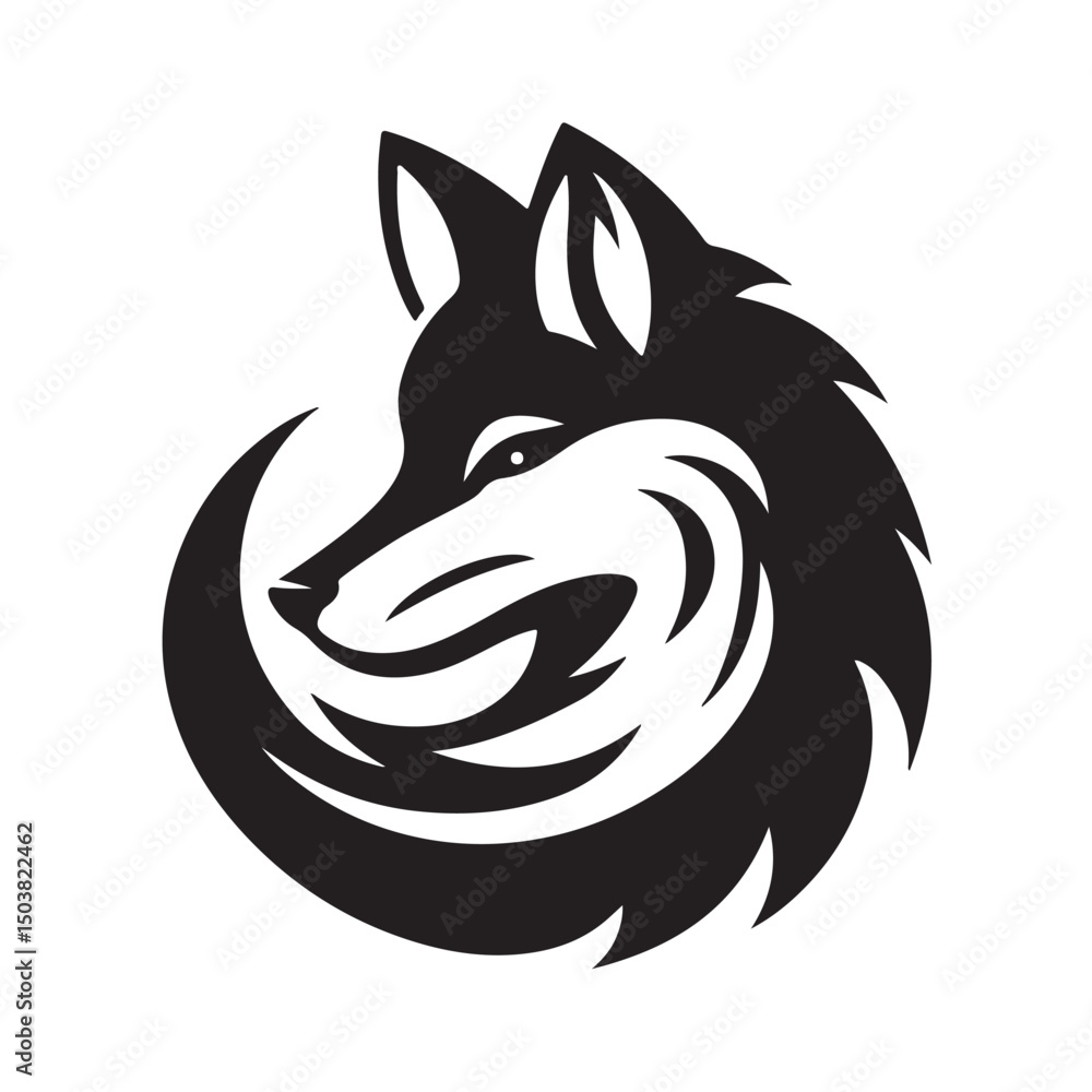Fototapeta premium Fox silhouette black and white vector icon