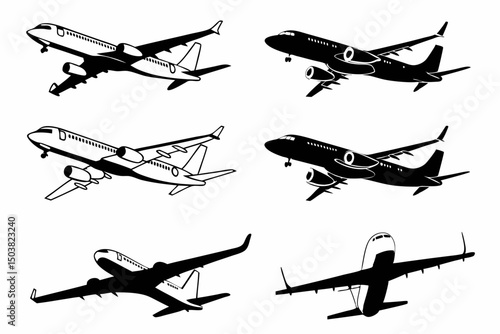 Airplane Silhouette Vector Graphics Commercial Aviation Art Jet Travel Air Transport Design Flight Clipart Aircraft